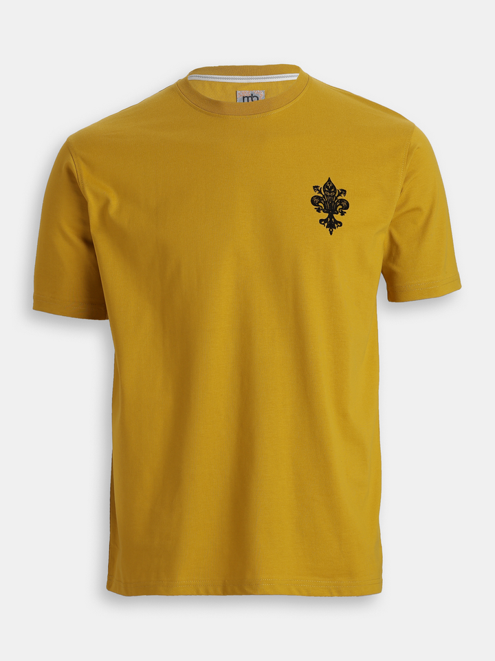 Mustard Boxy Fit Printed Round Neck T-Shirt