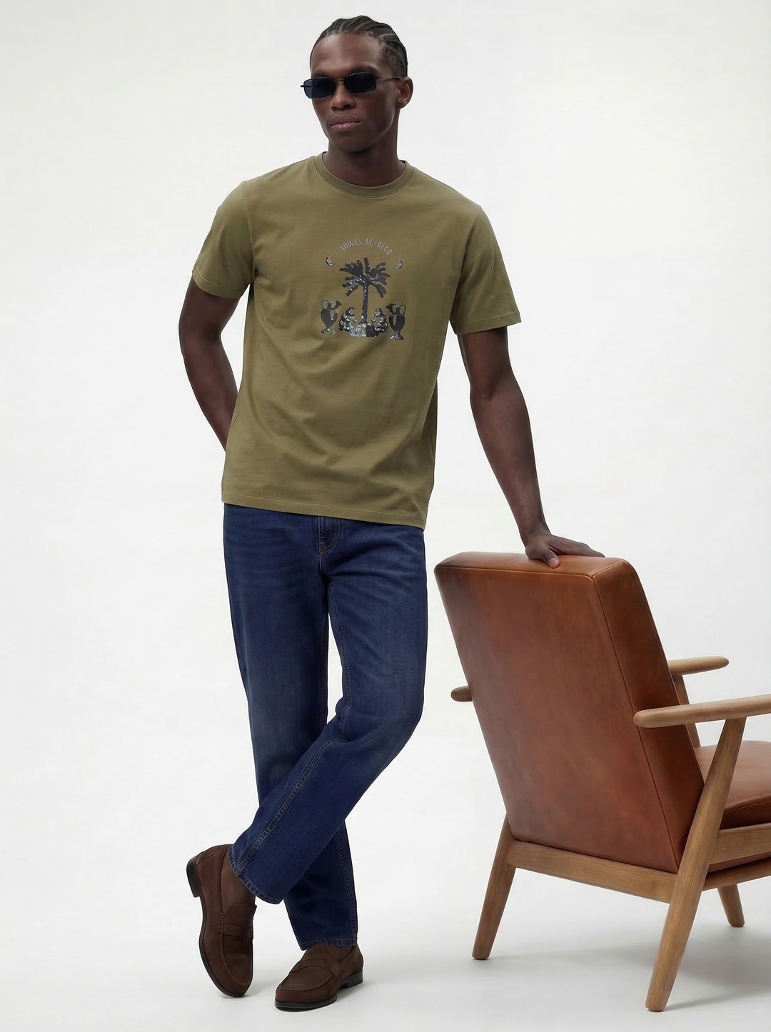 Green Cotton Boxy Fit Printed Round Neck T-Shirt