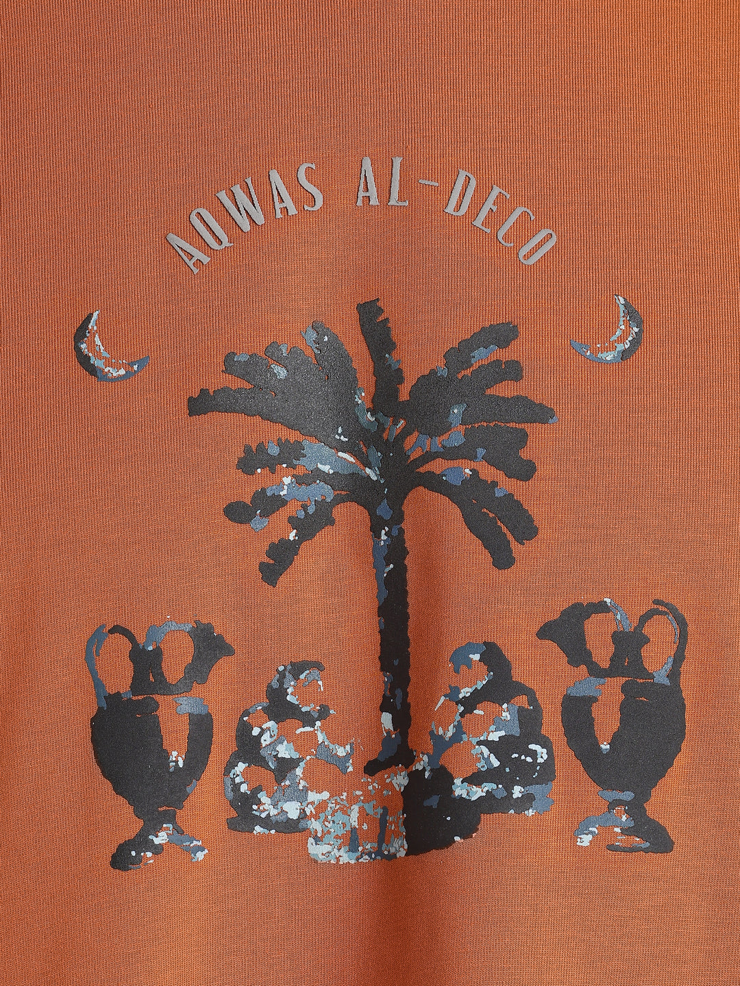 Rust Brown Cotton Boxy Fit Printed Round Neck T-Shirt