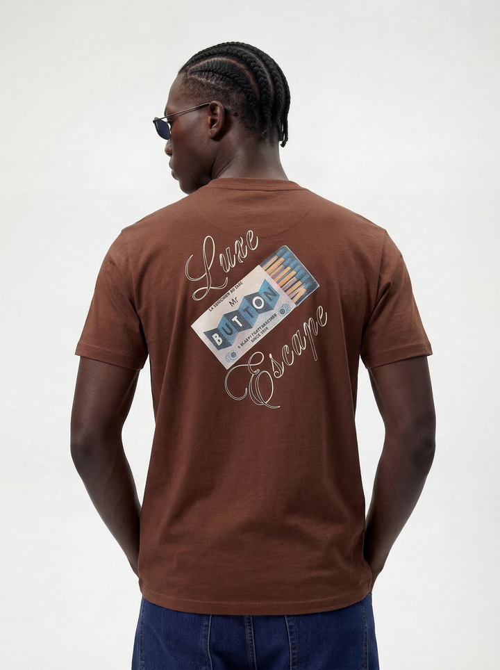 Brown Cotton Boxy Fit Printed Round Neck T-Shirt