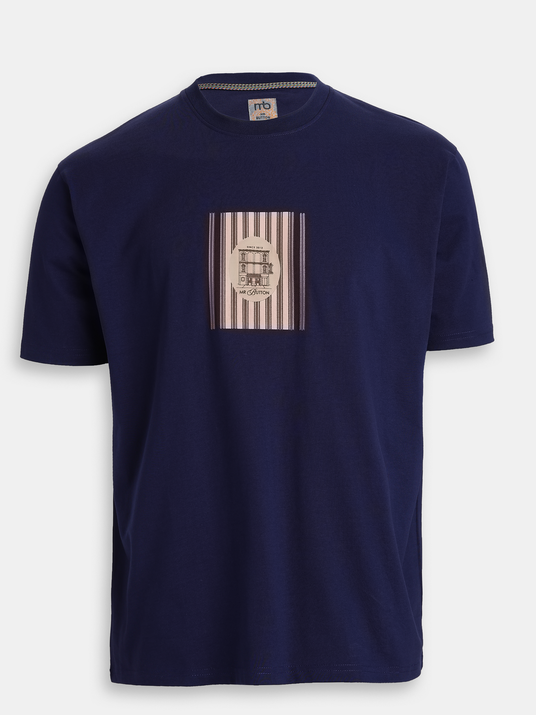 Dark  Blue Cotton Boxy Fit Printed Round Neck T-Shirt