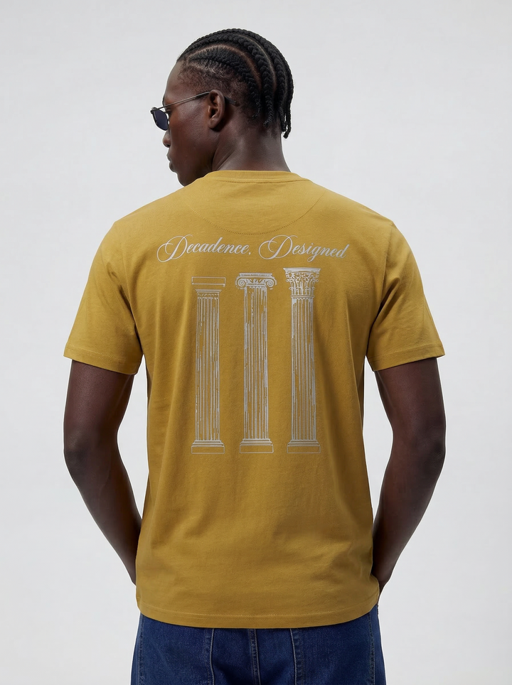 Mustard Cotton BoxyFit Printed Round Neck T-Shirt