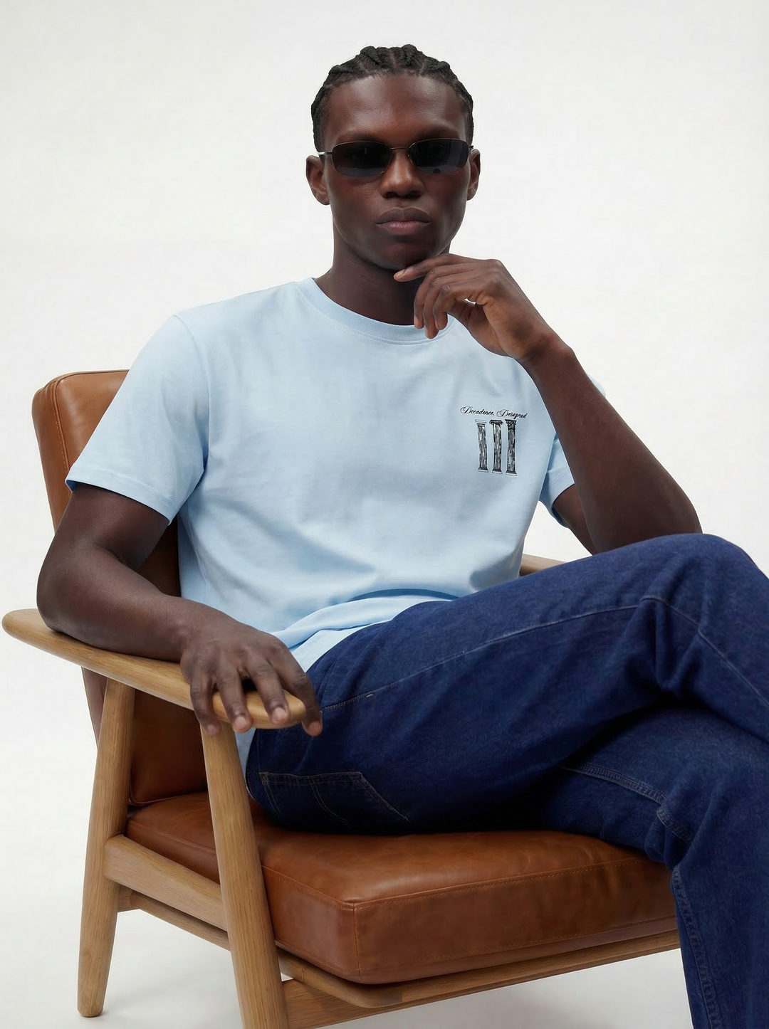 Blue Cotton Boxy Fit Printed Round Neck T-Shirt