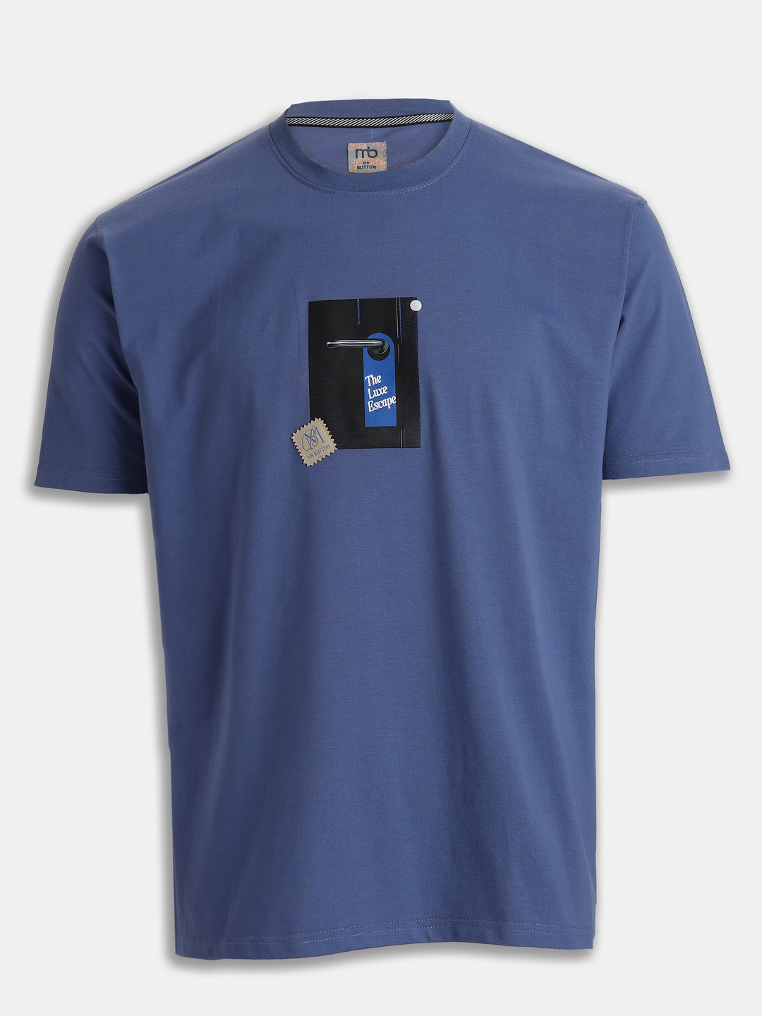Blue Cotton Boxy Fit Printed Round Neck T-Shirt