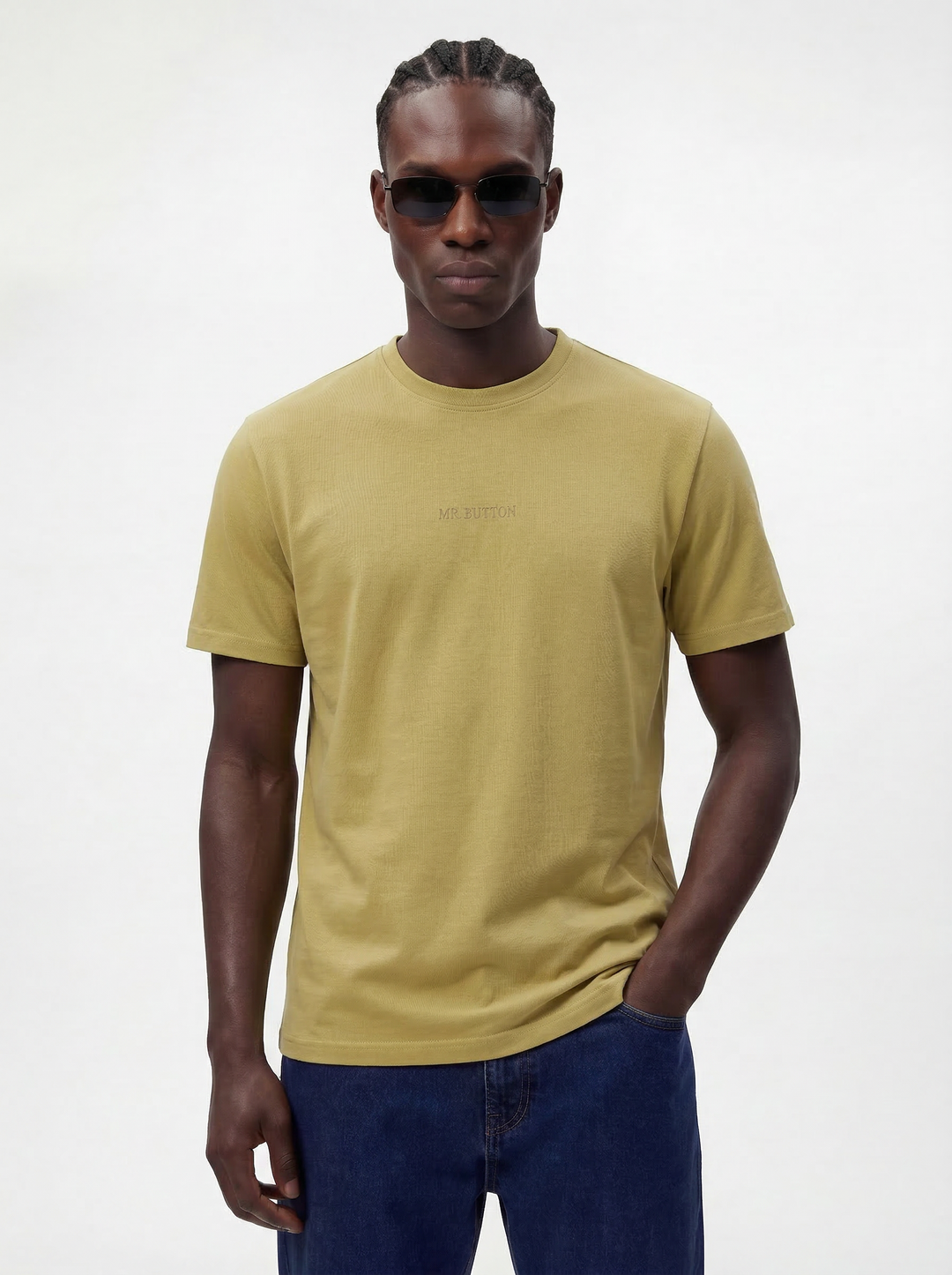 Yellowish Green Cotton Boxy Fit Printed Round Neck T-Shirt