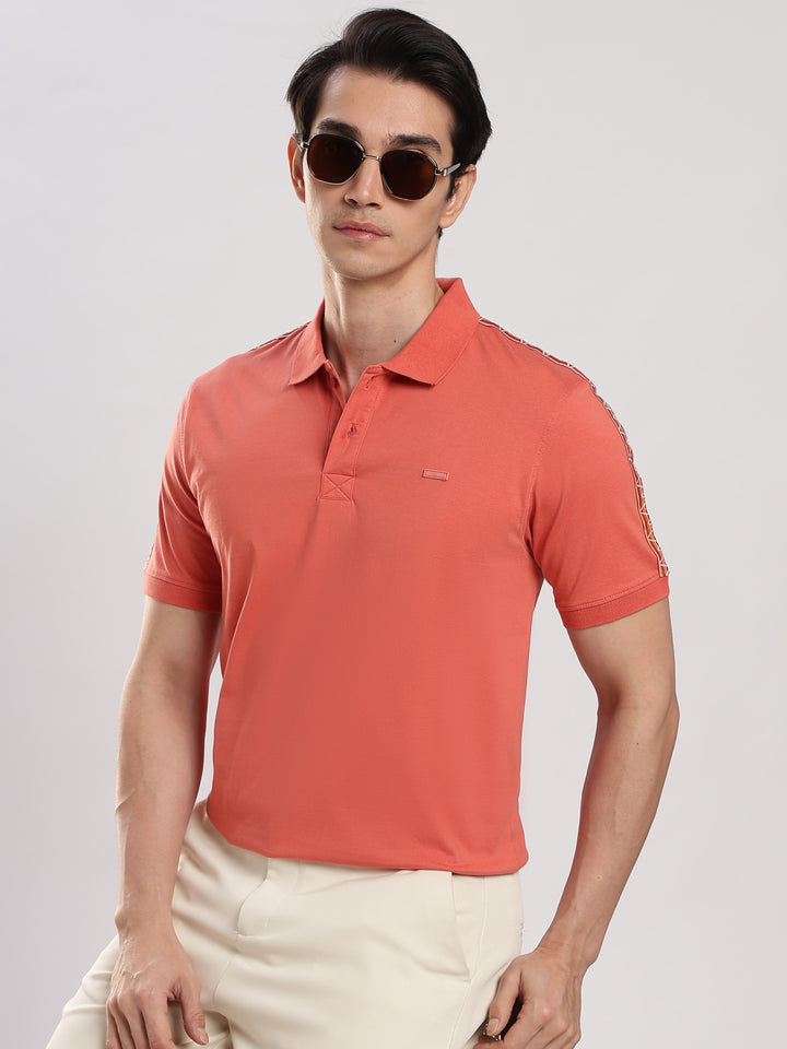 Peach Solid  Half Sleeve Polo T-Shirt