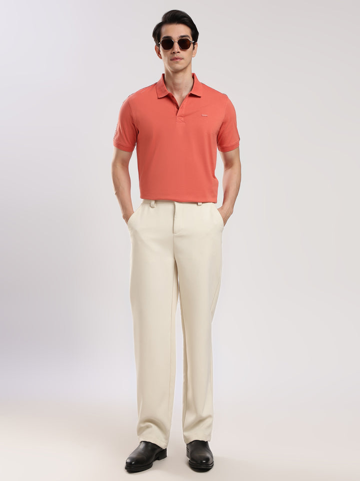 Peach Solid  Half Sleeve Polo T-Shirt