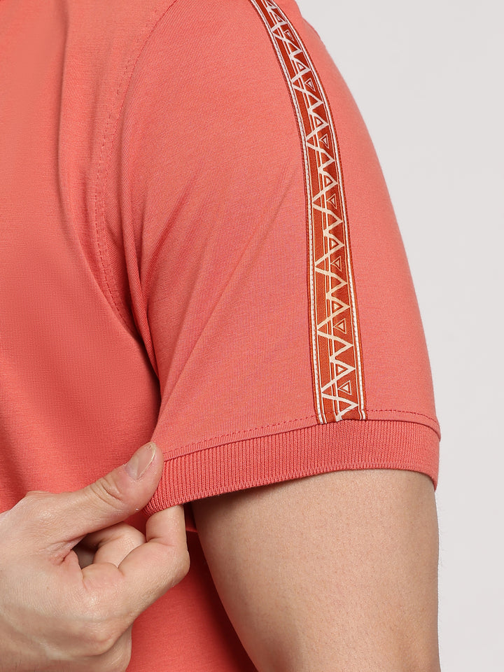 Peach Solid  Half Sleeve Polo T-Shirt