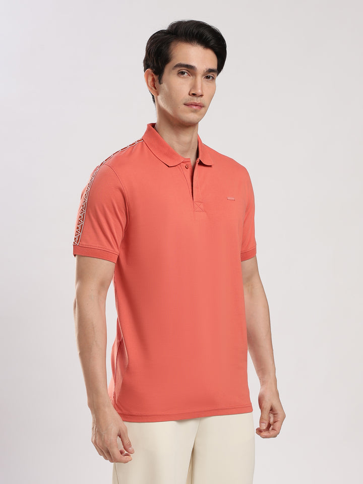 Peach Solid  Half Sleeve Polo T-Shirt
