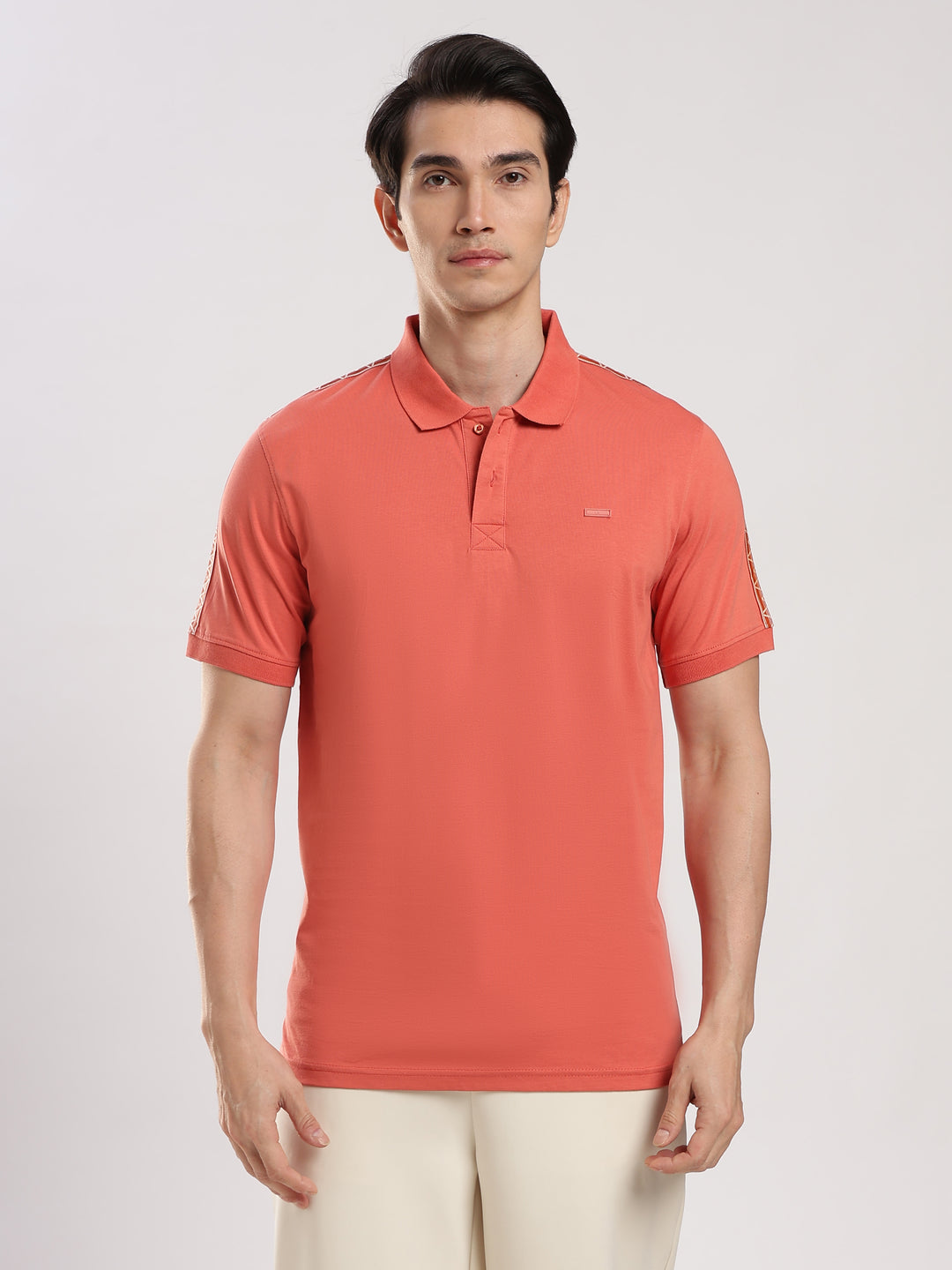 Peach Solid  Half Sleeve Polo T-Shirt
