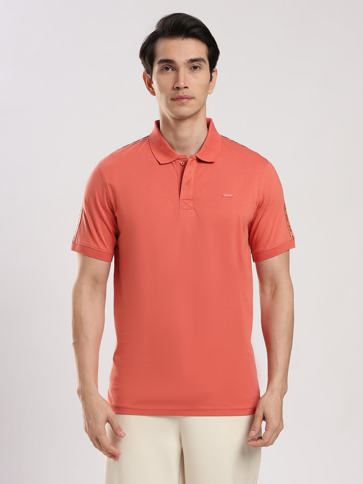Peach Solid  Half Sleeve Polo T-Shirt