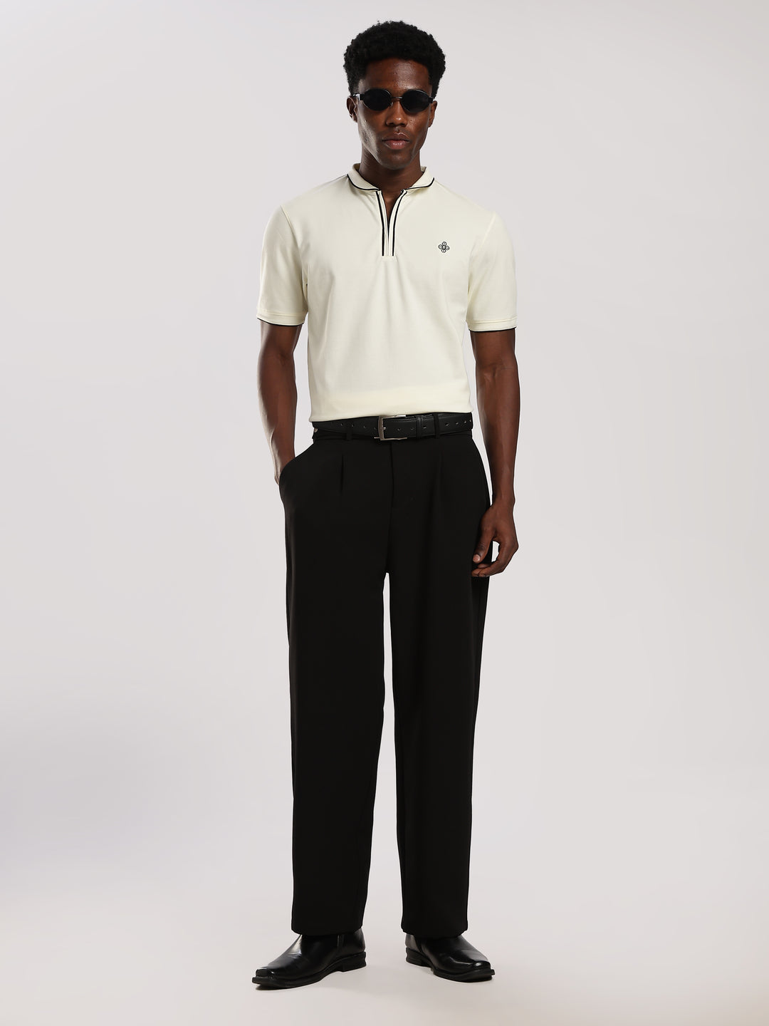 Off white Solid  Half Sleeve Polo T-Shirt