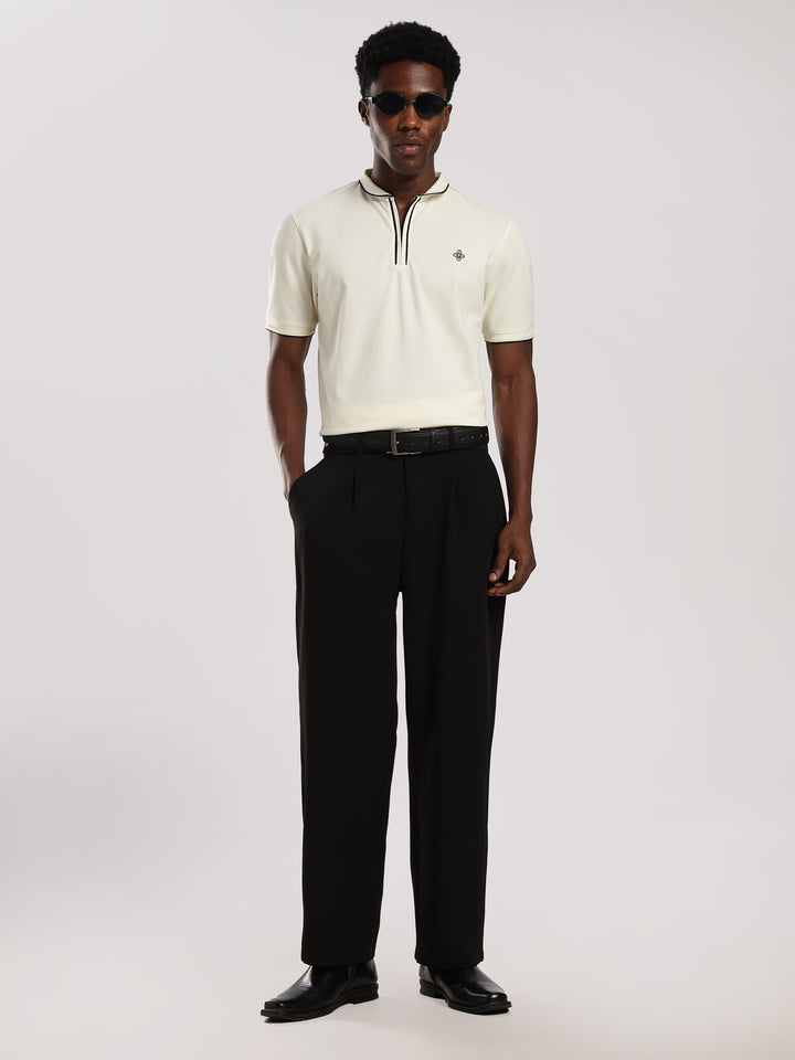 Off white Solid  Half Sleeve Polo T-Shirt