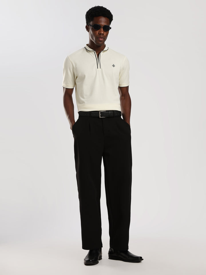 Off white Solid  Half Sleeve Polo T-Shirt