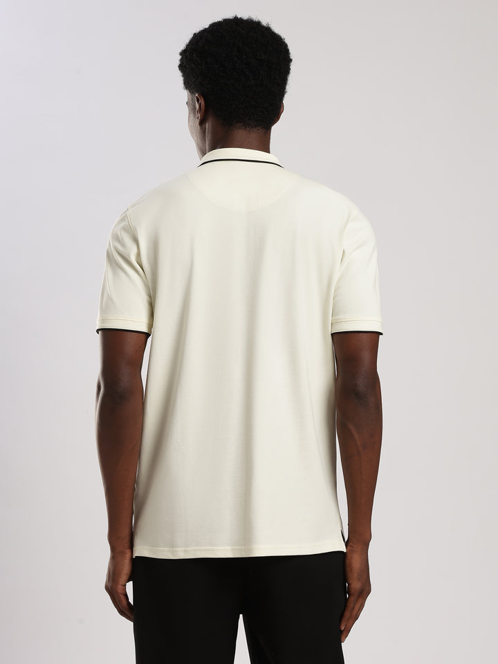 Off white Solid  Half Sleeve Polo T-Shirt