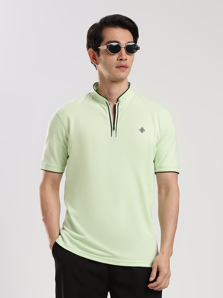 Pastel Green  Solid  Polo T-Shirt