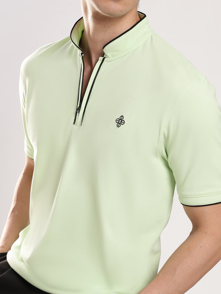 Pastel Green  Solid  Polo T-Shirt