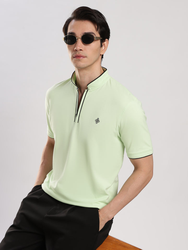 Pastel Green  Solid  Polo T-Shirt