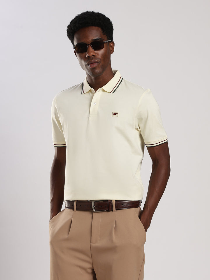 Offwhite Solid  Half Sleeve Polo T-Shirt