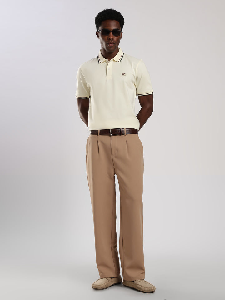 Offwhite Solid  Half Sleeve Polo T-Shirt