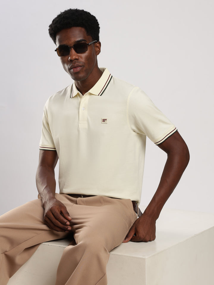 Offwhite Solid  Half Sleeve Polo T-Shirt