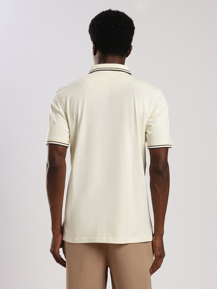 Offwhite Solid  Half Sleeve Polo T-Shirt