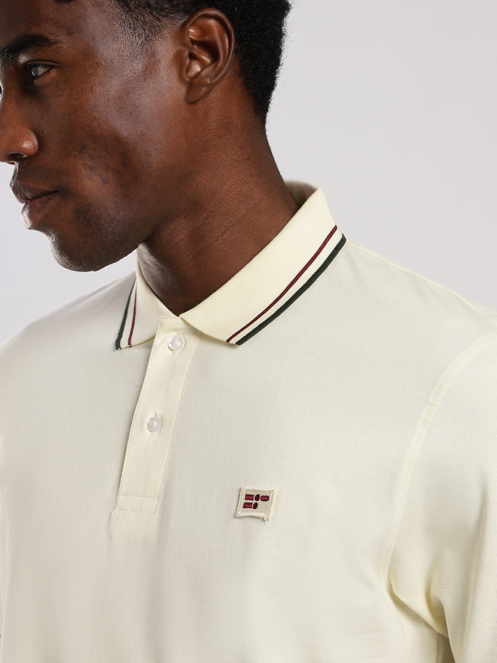 Offwhite Solid  Half Sleeve Polo T-Shirt