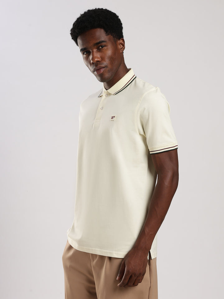 Offwhite Solid  Half Sleeve Polo T-Shirt