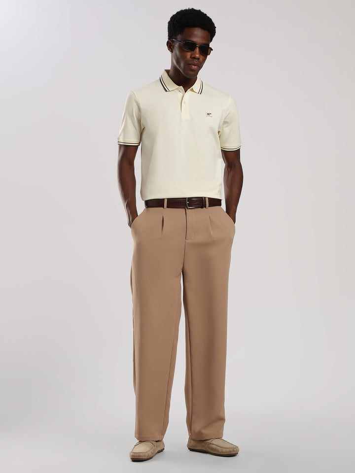 Offwhite Solid  Half Sleeve Polo T-Shirt