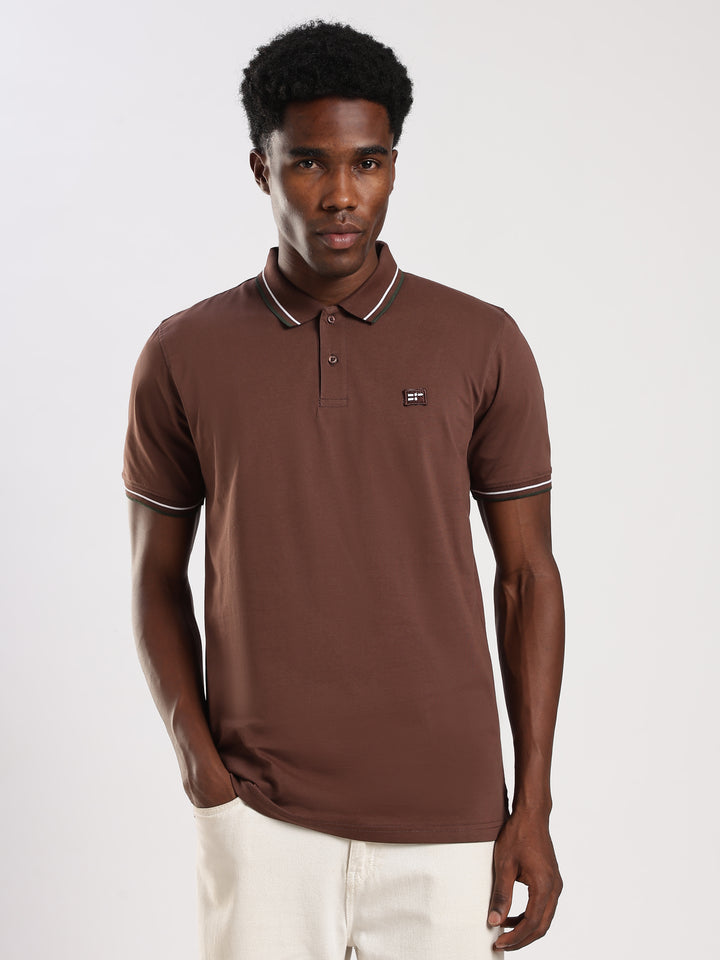 Light Brown  Solid Half Sleeve Polo T-Shirt