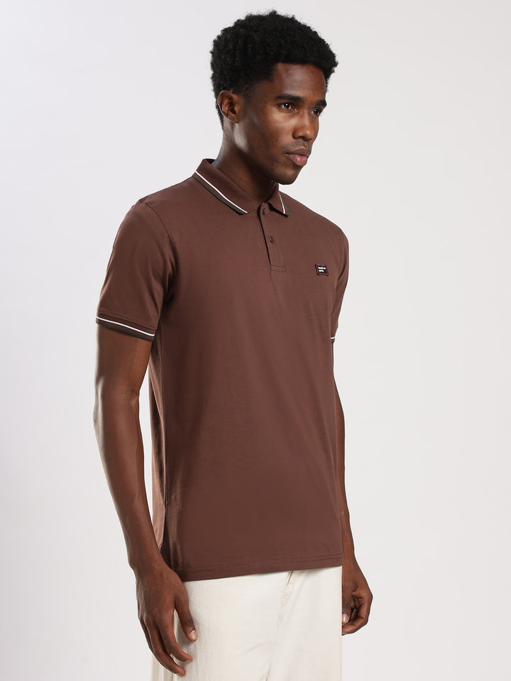 Light Brown  Solid Half Sleeve Polo T-Shirt