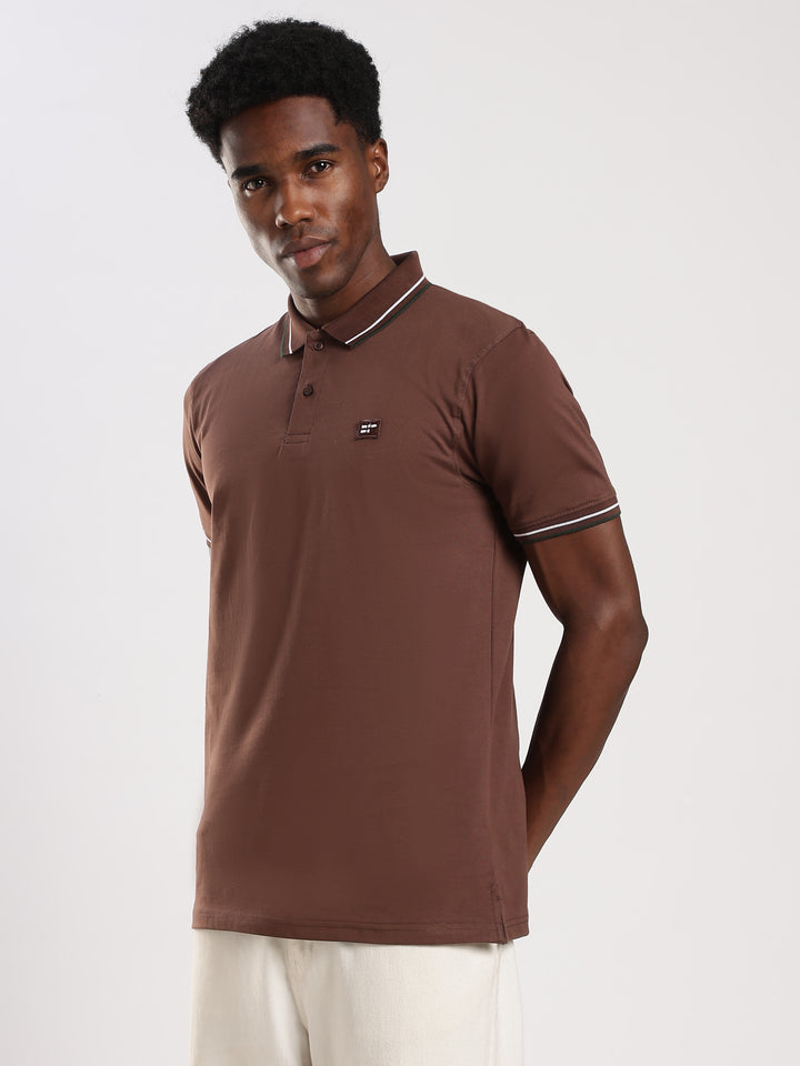 Light Brown  Solid Half Sleeve Polo T-Shirt