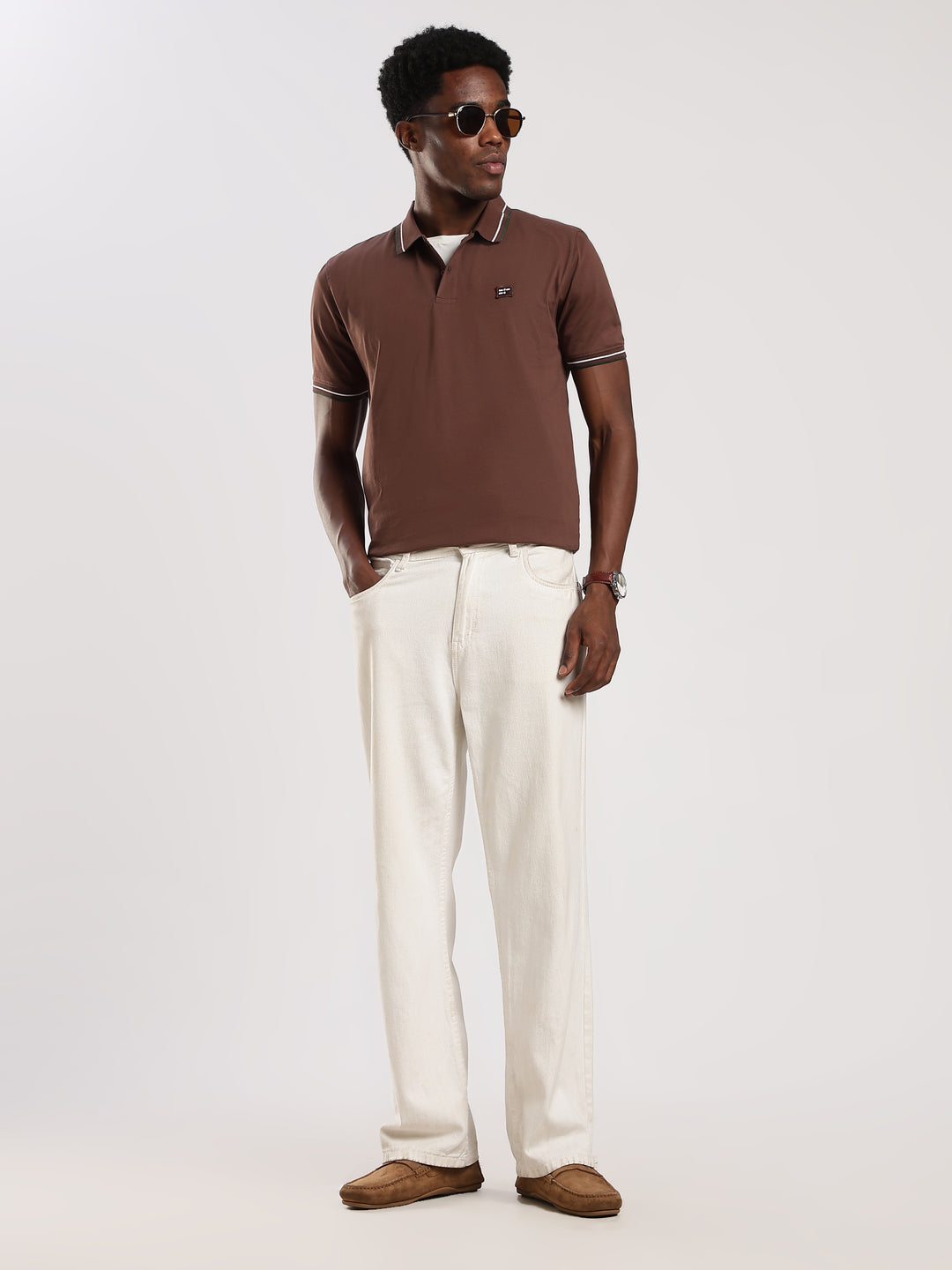 Light Brown  Solid Half Sleeve Polo T-Shirt
