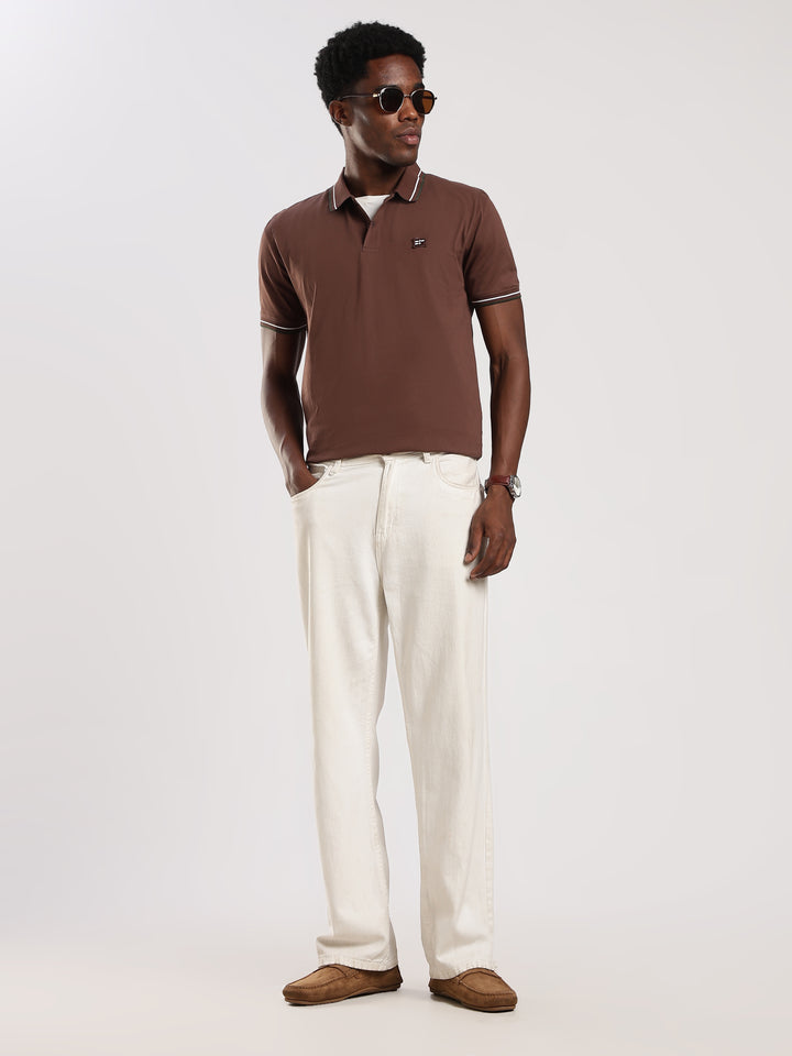 Light Brown  Solid Half Sleeve Polo T-Shirt