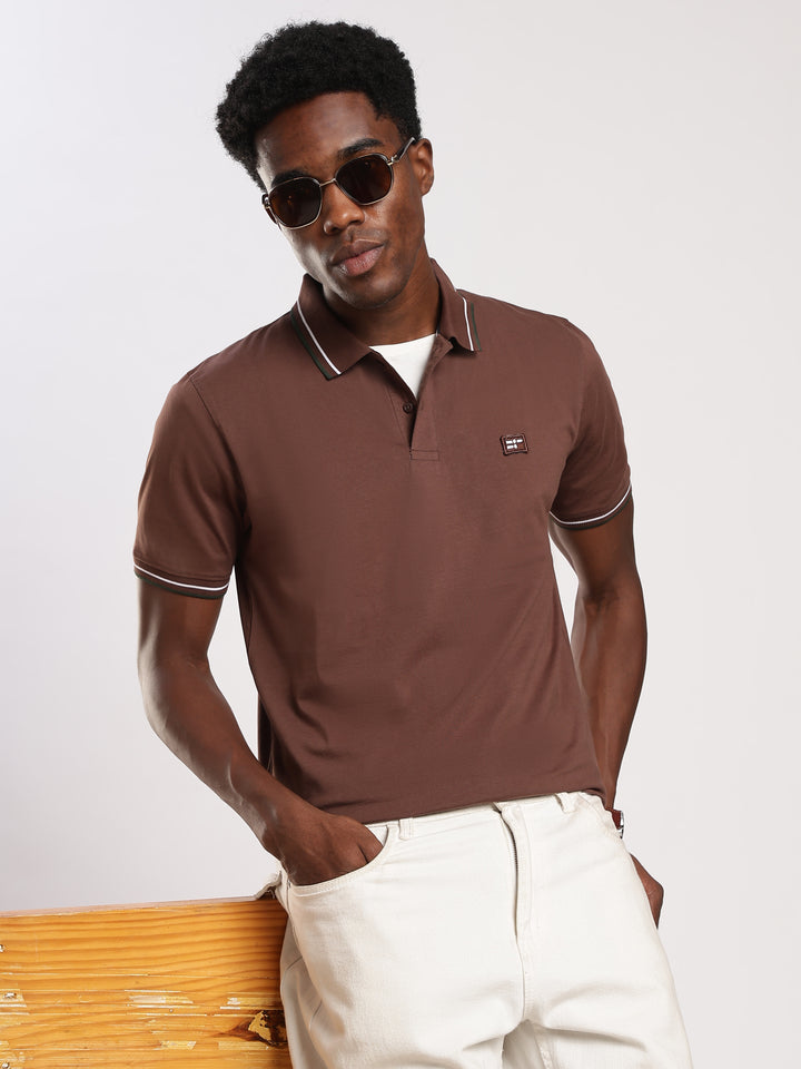 Light Brown  Solid Half Sleeve Polo T-Shirt