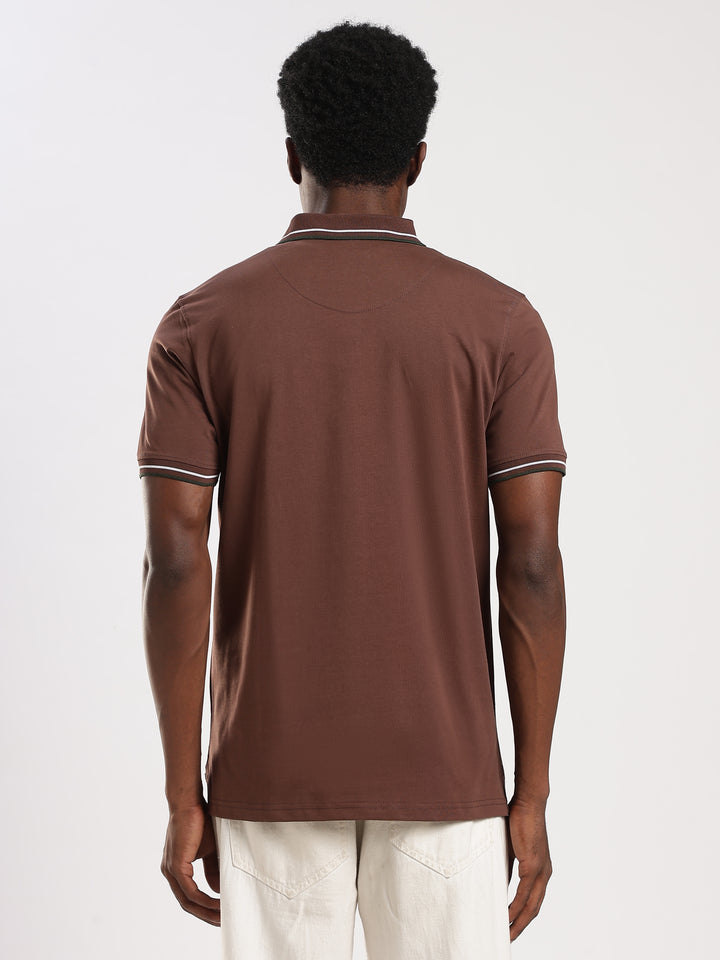 Light Brown  Solid Half Sleeve Polo T-Shirt