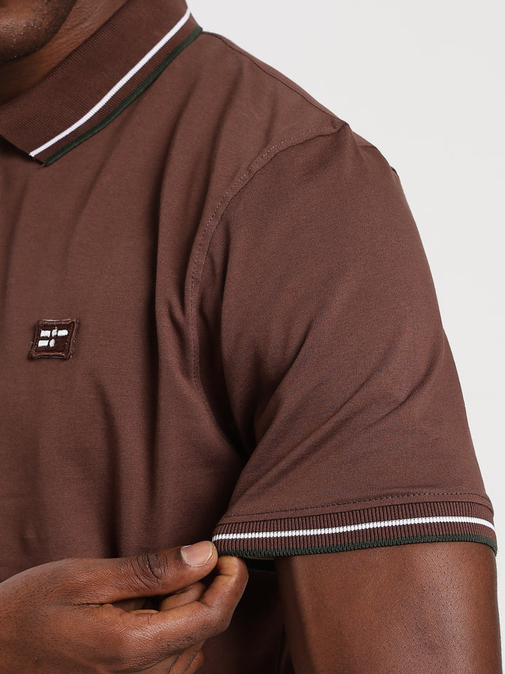 Light Brown  Solid Half Sleeve Polo T-Shirt