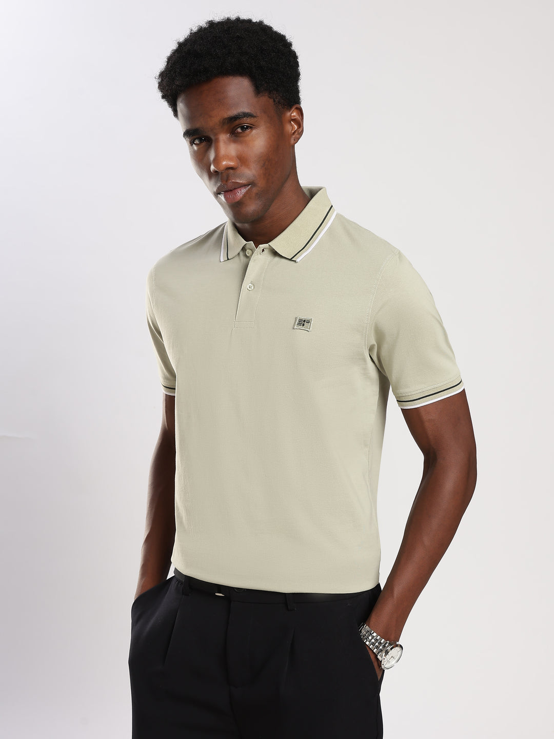 Light Green Solid  Half Sleeve Polo T-Shirt