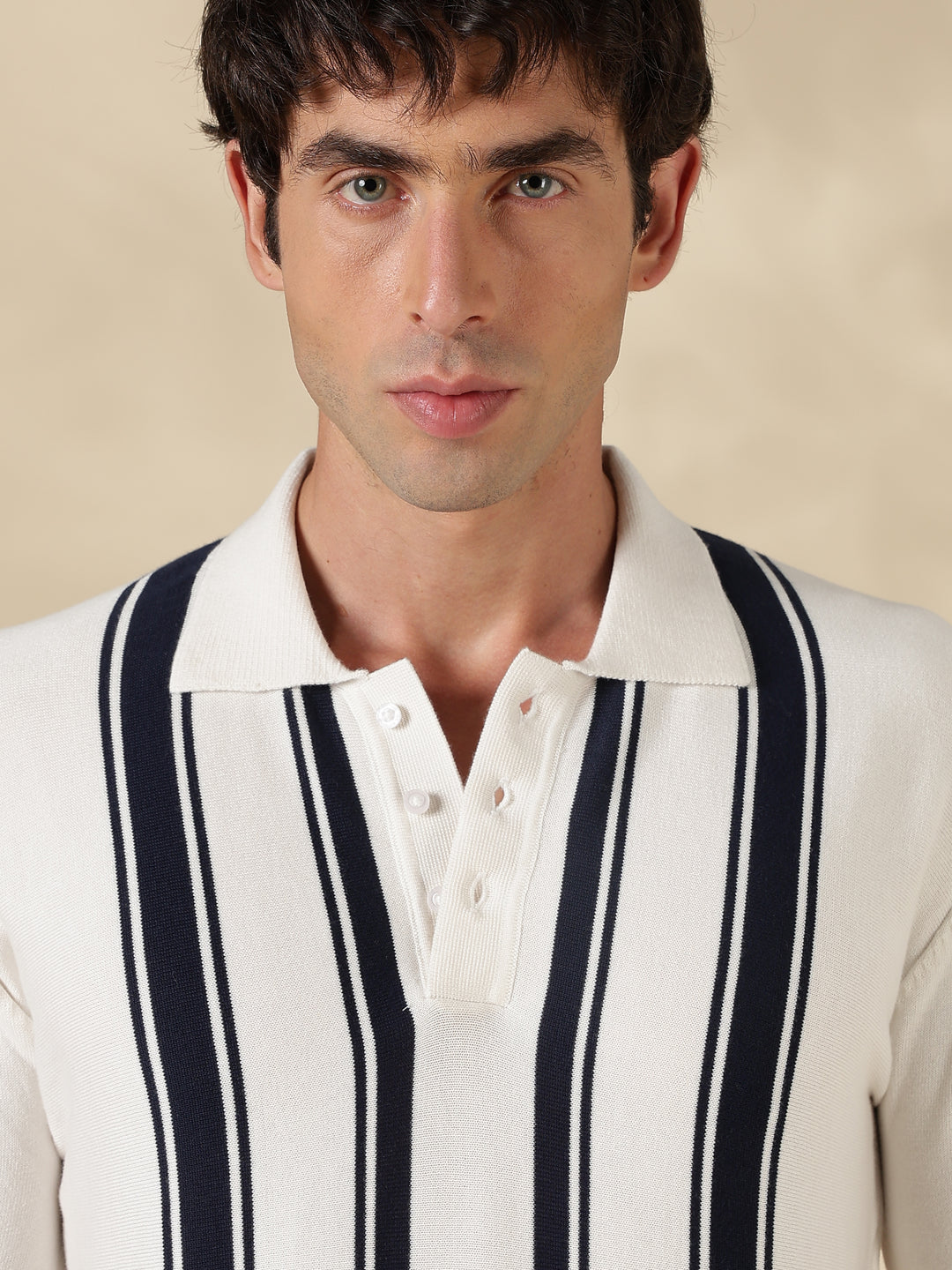 White Stripe Flat Knit T-Shirt