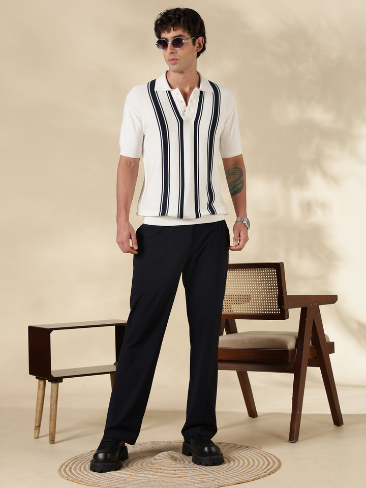 White Stripe Flat Knit T-Shirt