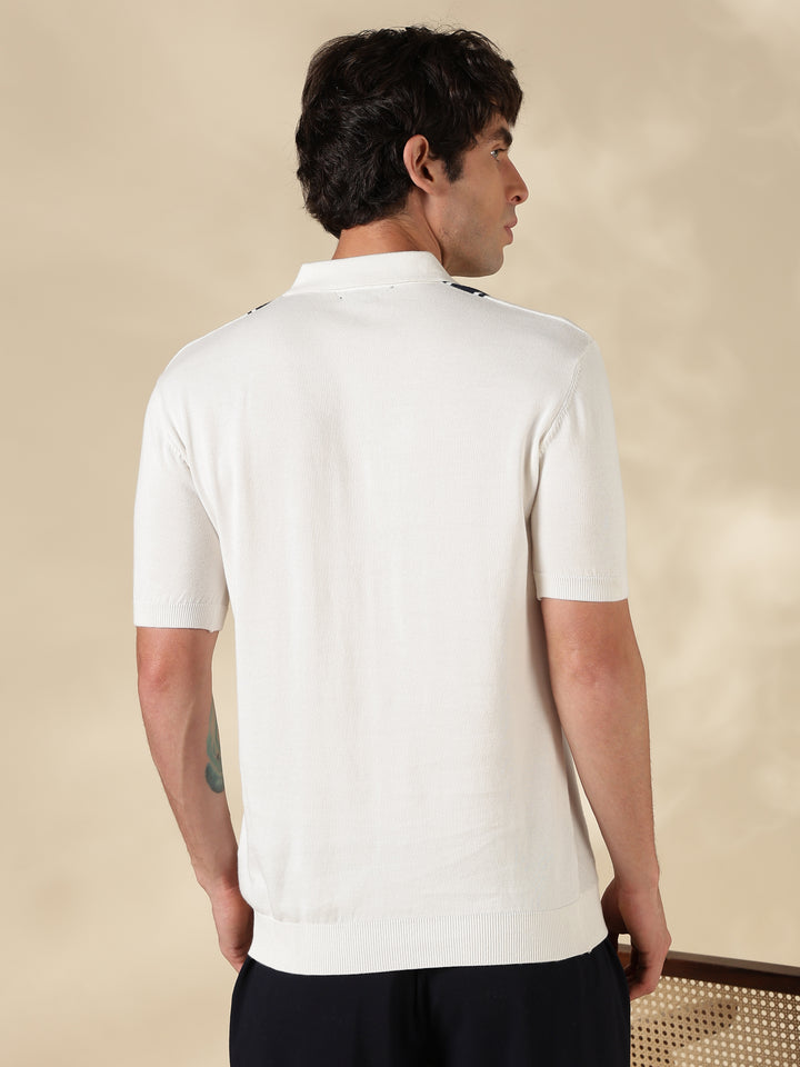 White Stripe Flat Knit T-Shirt