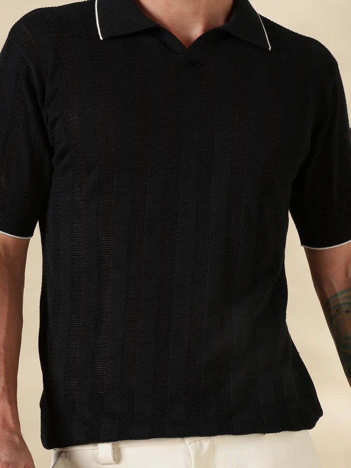 Black Stripe Slim Fit Flat Knit T-Shirt