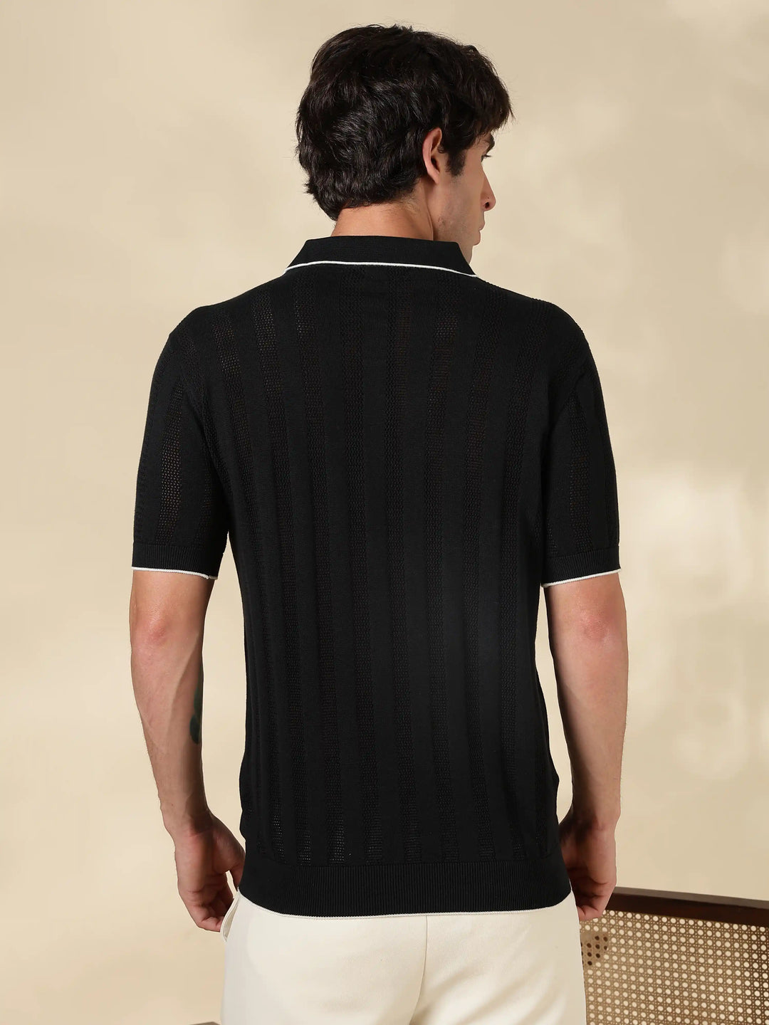 Black Stripe Slim Fit Flat Knit T-Shirt