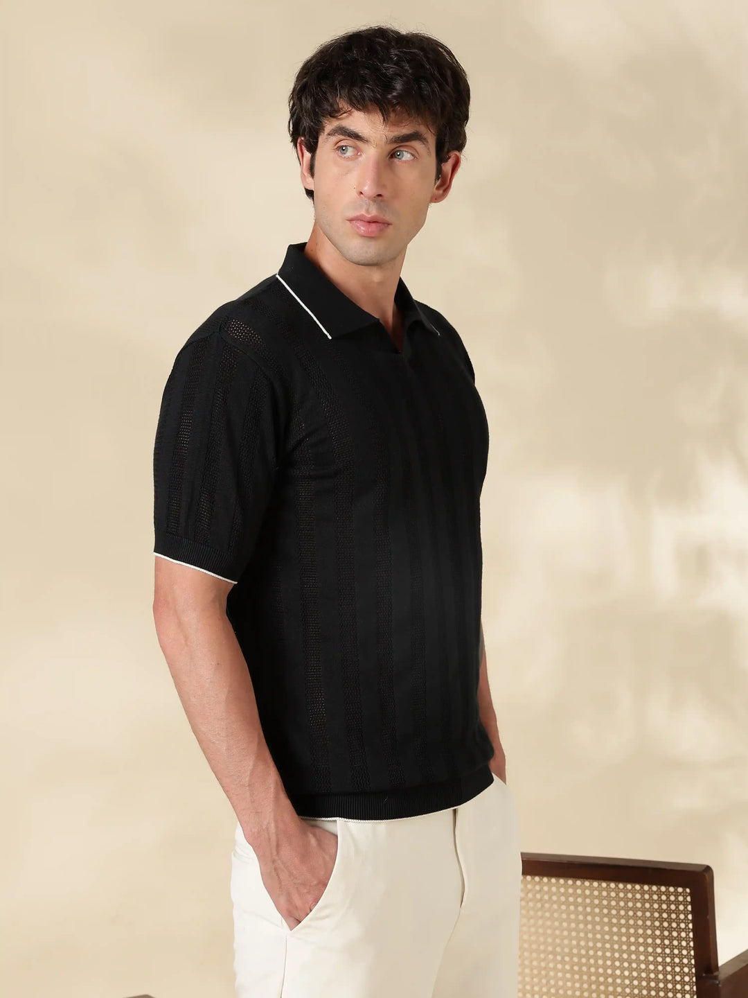 Black Stripe Slim Fit Flat Knit T-Shirt