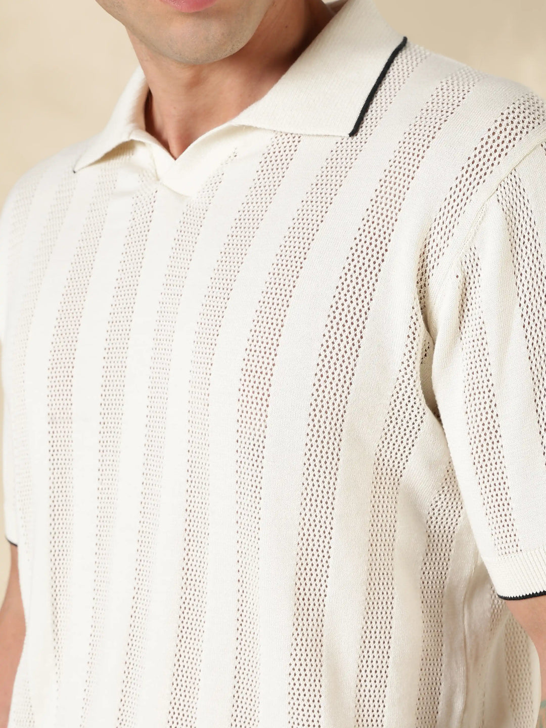 White Stripe Slim Fit Flat Knit T-Shirt
