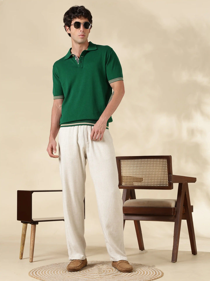 Green Solid Slim Fit Flat Knit T-Shirt