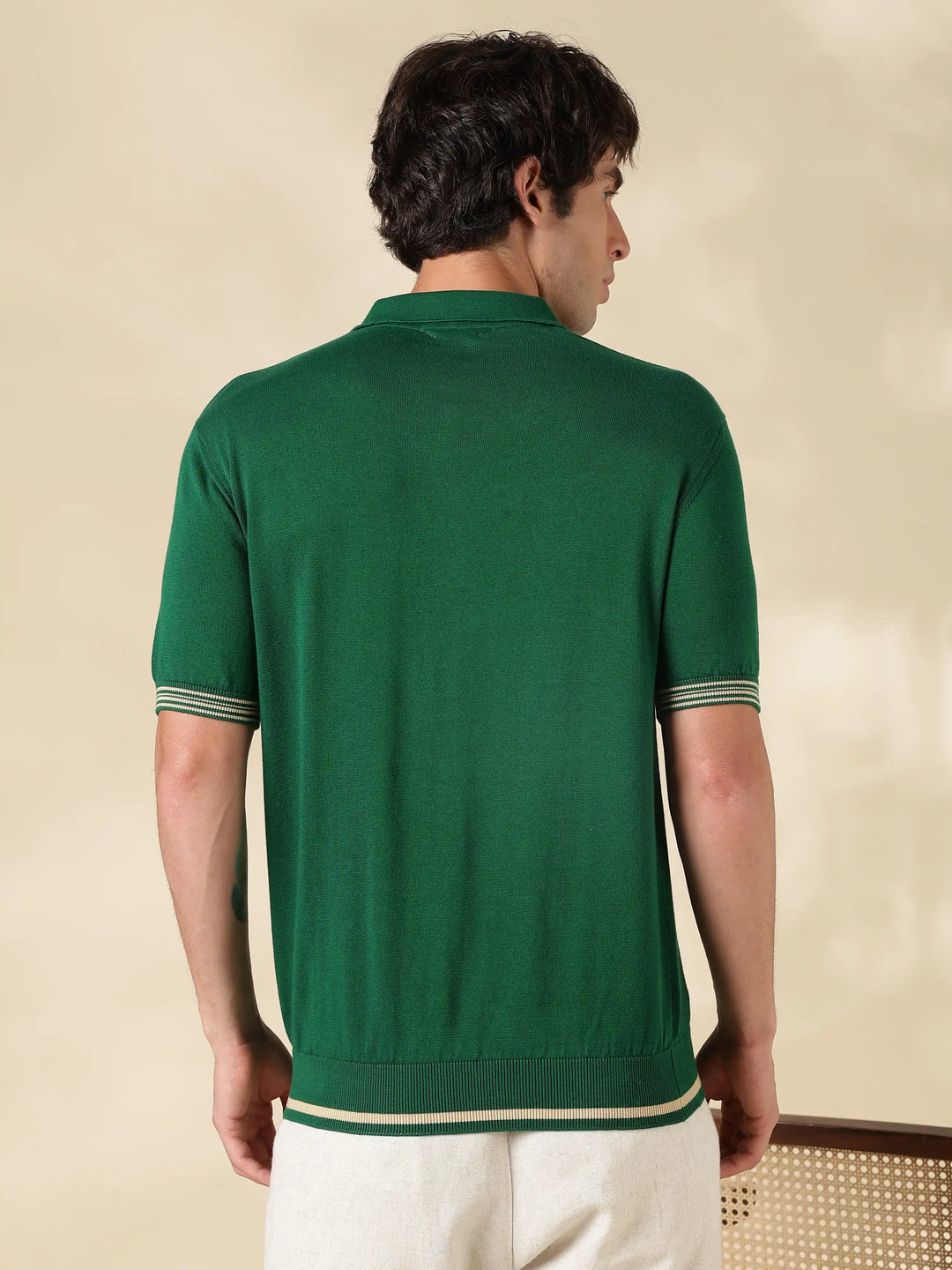 Green Solid Slim Fit Flat Knit T-Shirt