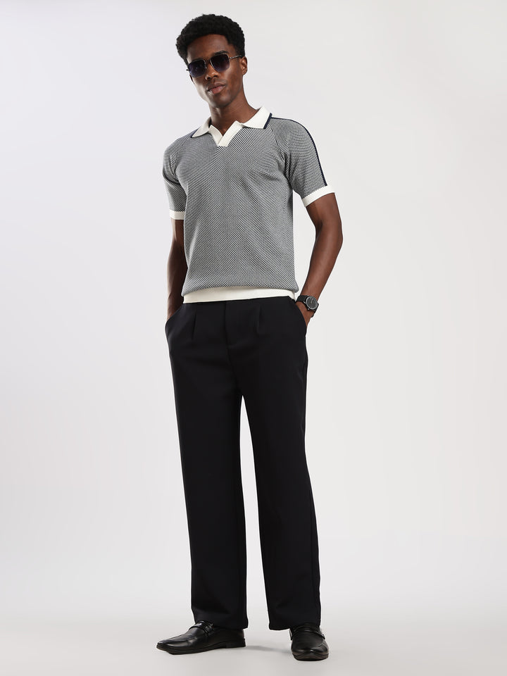 Blue Check Slim Fit Flat Knit T-Shirt