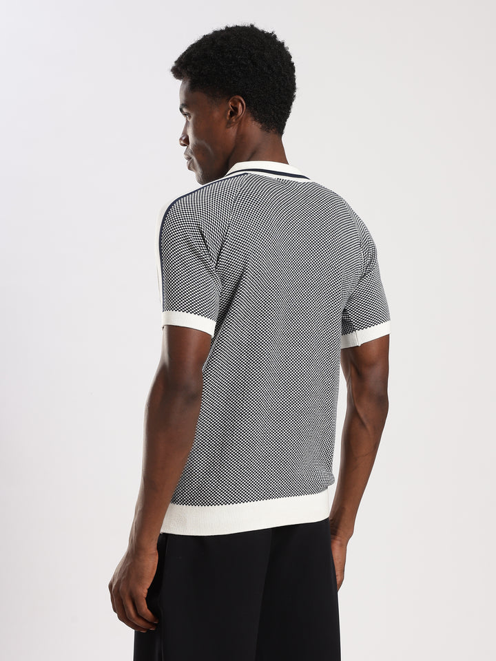 Blue Check Slim Fit Flat Knit T-Shirt