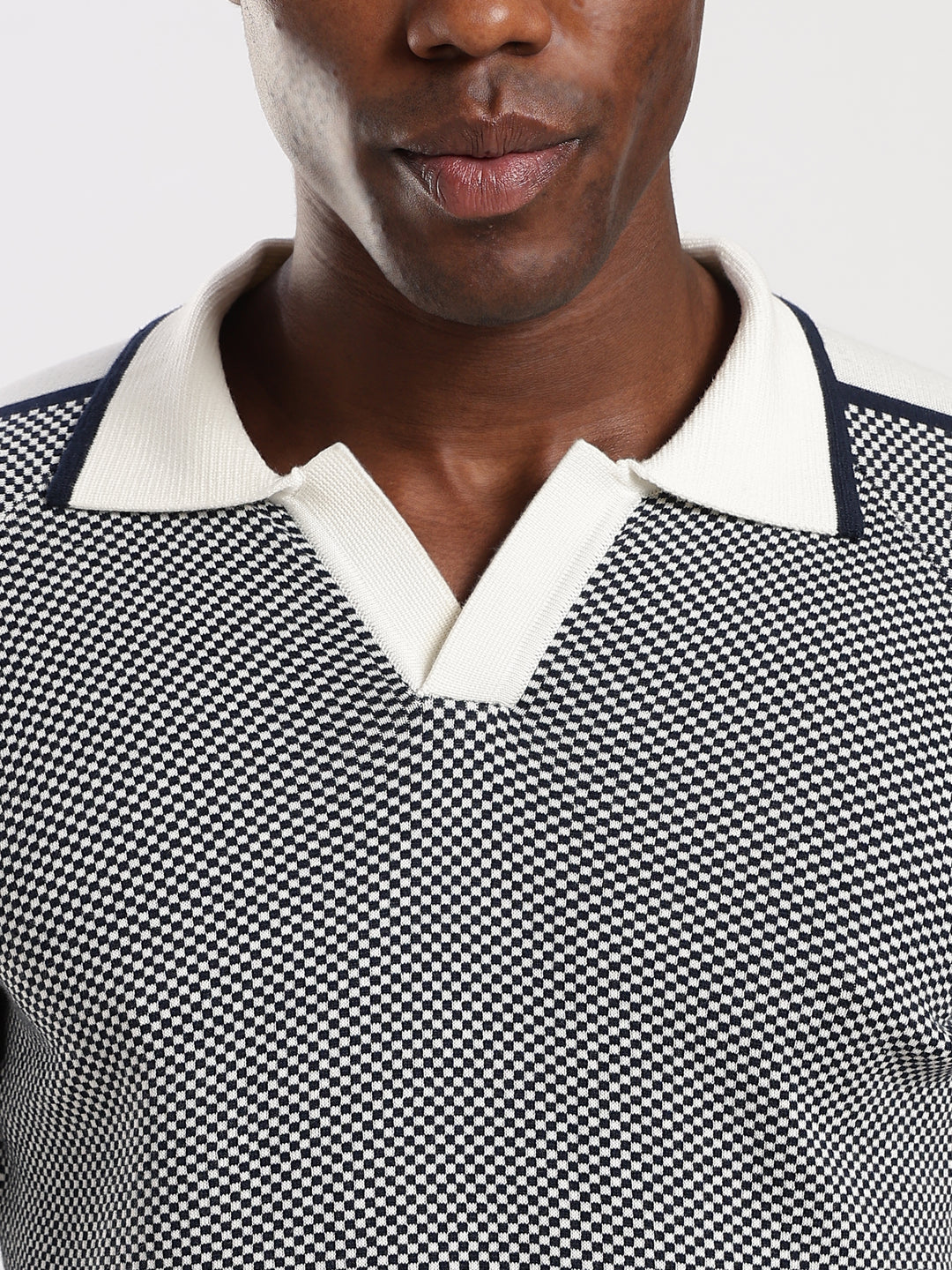 Blue Check Slim Fit Flat Knit T-Shirt